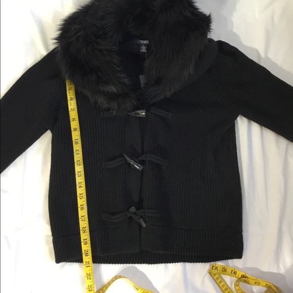 Chaps Faux Fur Toggle Cardigan NWT - Picture 5 of 10